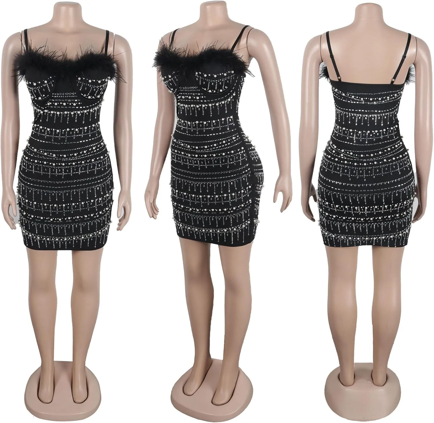 PORRCEY Women's Sexy Elegant Rhinestone Sleeveless Party Club Night Hot Drilling Clubwear Evening Dresses