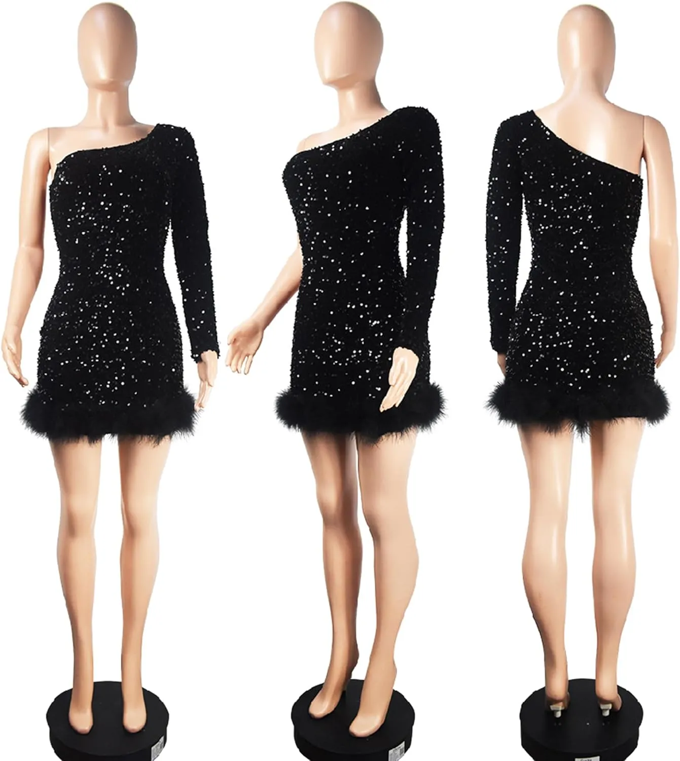PORRCEY Women's Sexy Elegant Sequins Mesh See Through Bodycon Birthday Party Club Night Mini Dress