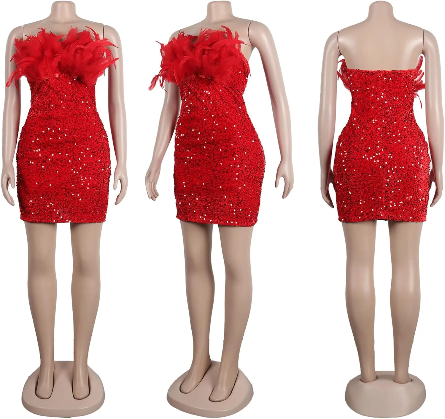 PORRCEY Women's Sexy Elegant Sequins Mesh See Through Bodycon Birthday Party Club Night Mini Dress