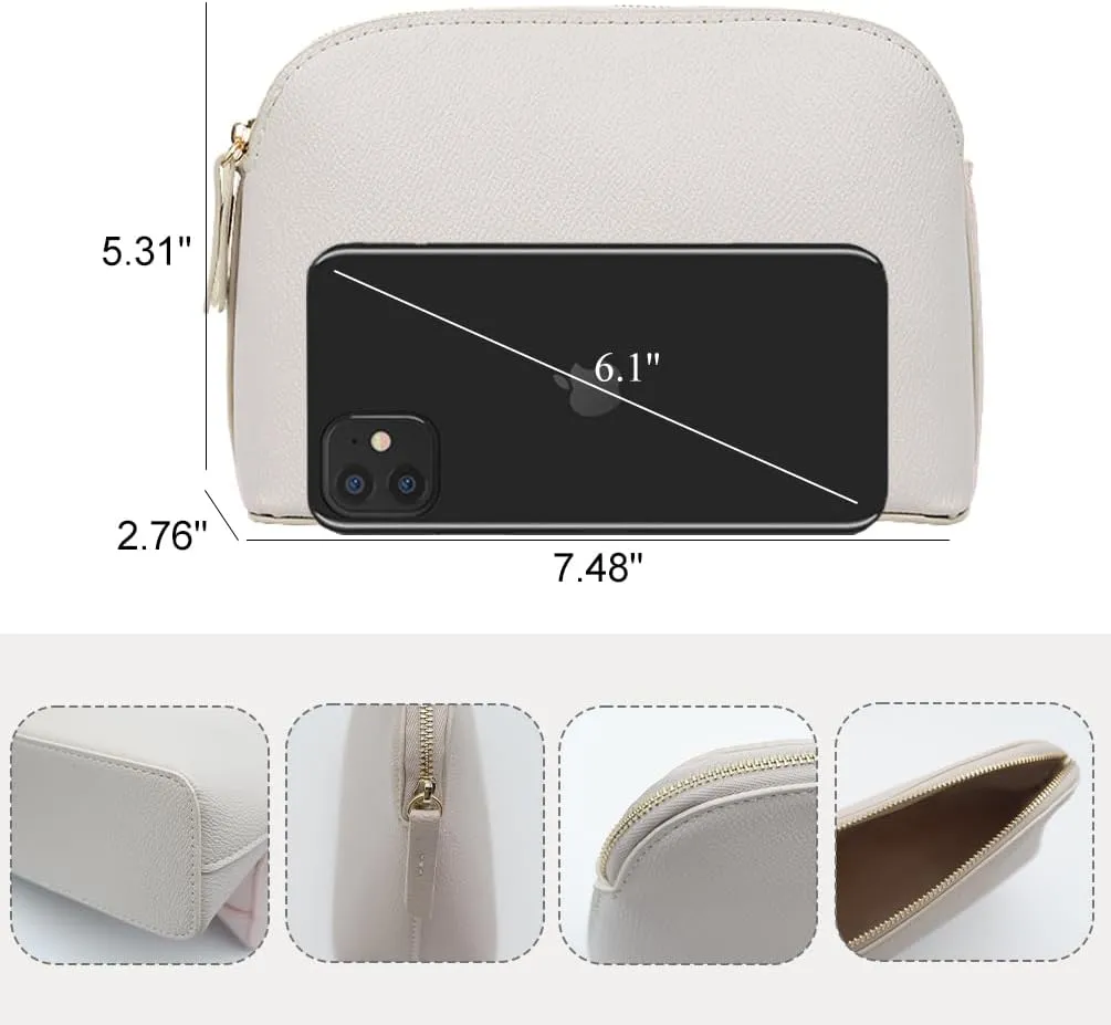 Portable Makeup Bag for Women, Small Pu Leather Cosmetic Bag Travel Pouch with Zipper Cosmetic Bag for Purse (Beige)