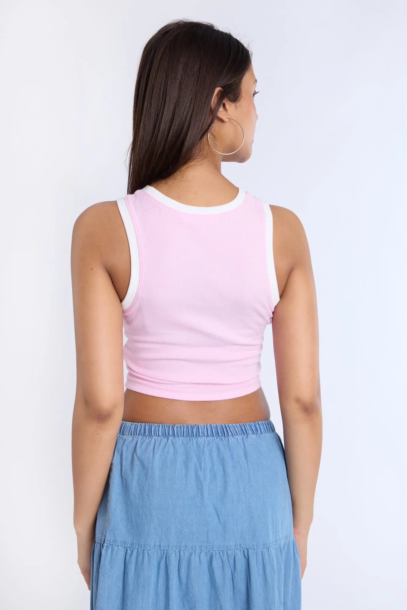 Pretty Please Embroidered Graphic High Neck Tank Top