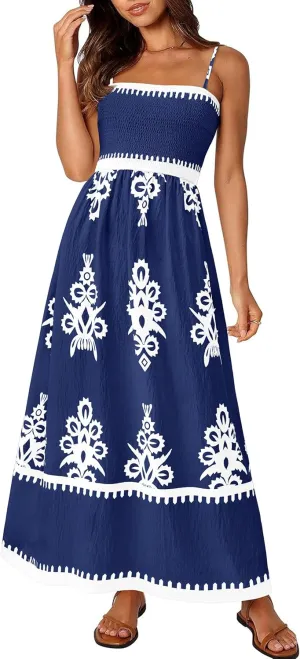 PRETTYGARDEN Summer Dress for Women 2025 Floral Sundress Spaghetti Strap Flowy Beach Vacation Boho Maxi Dresses