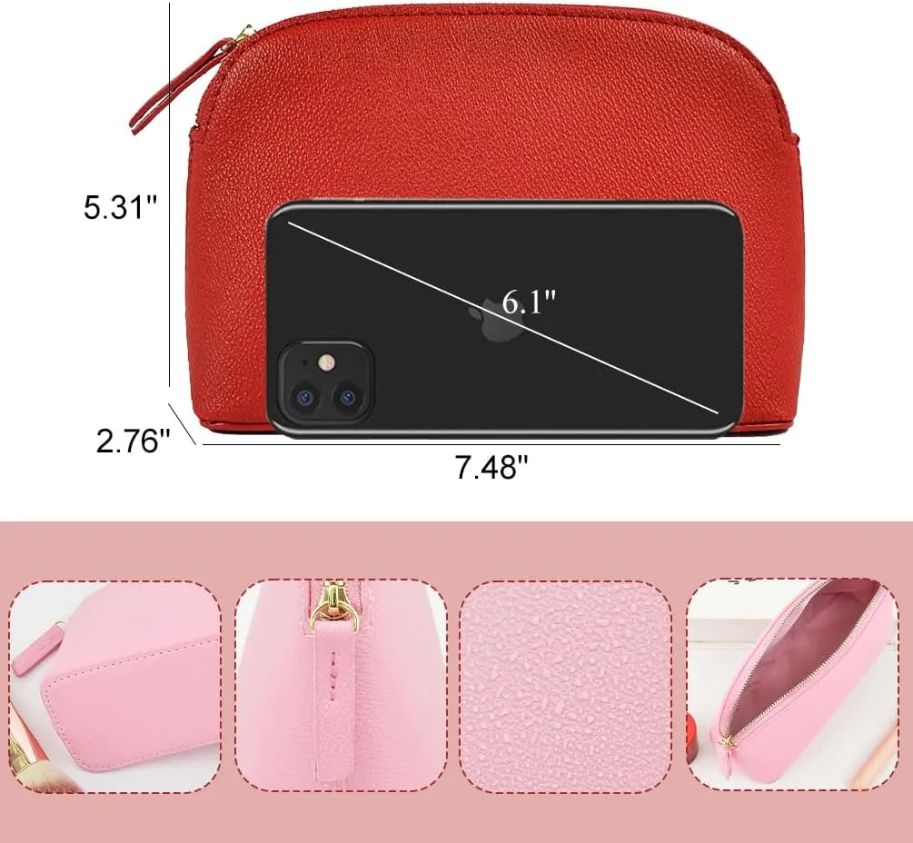 Pu Leather Cosmetic Bag, Travel Makeup Organizer Portable Makeup Pouch for Overnight Multifunctional Storage Bag Cosmetic Clutch (Red)