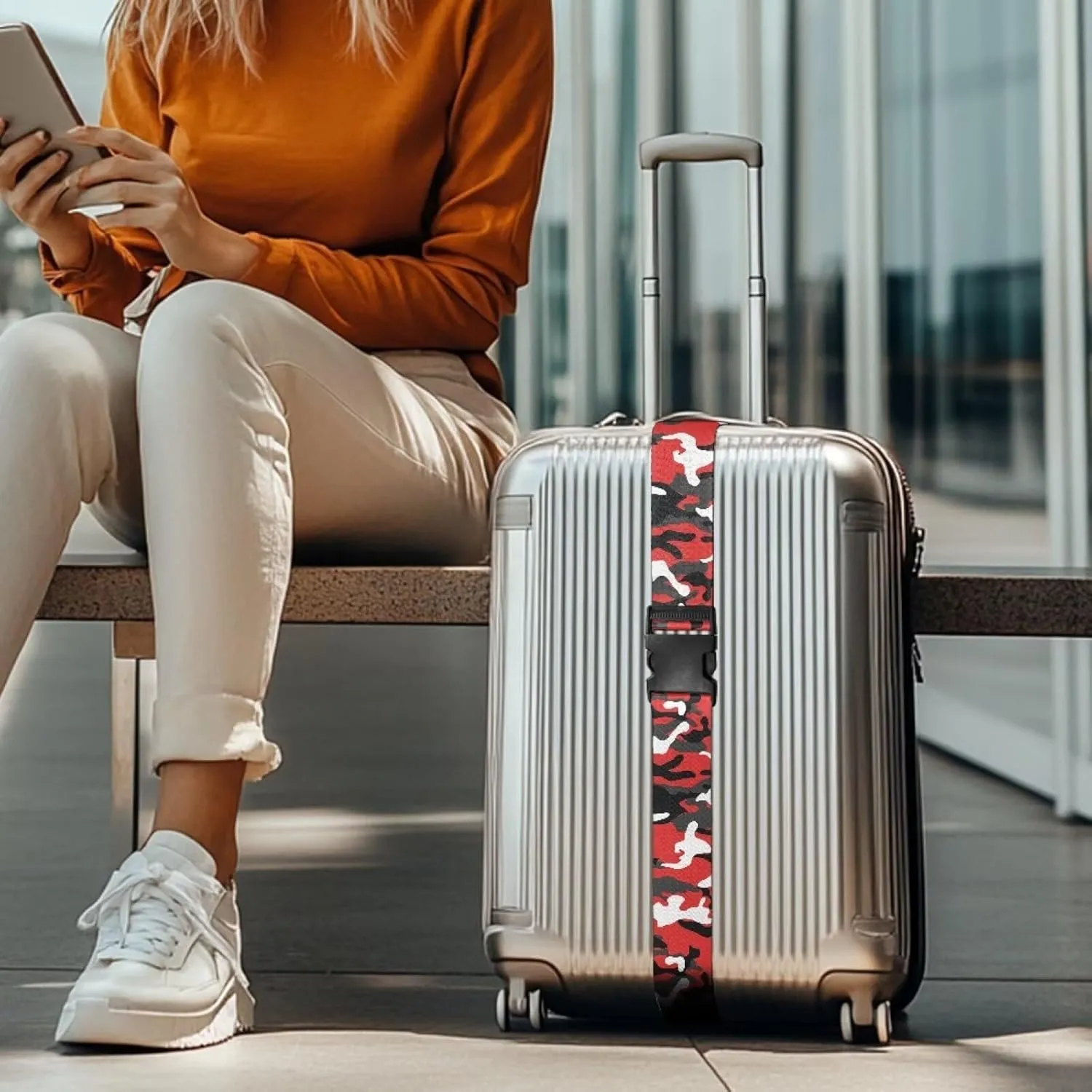 Red Camo Adjustable Luggage Strap Suitcase 2Pack Adjustable Strap Belt Strap Luggage Straps to Connect Two Suitcases Suitcase Belts Luggage Strap Luggage Accessories