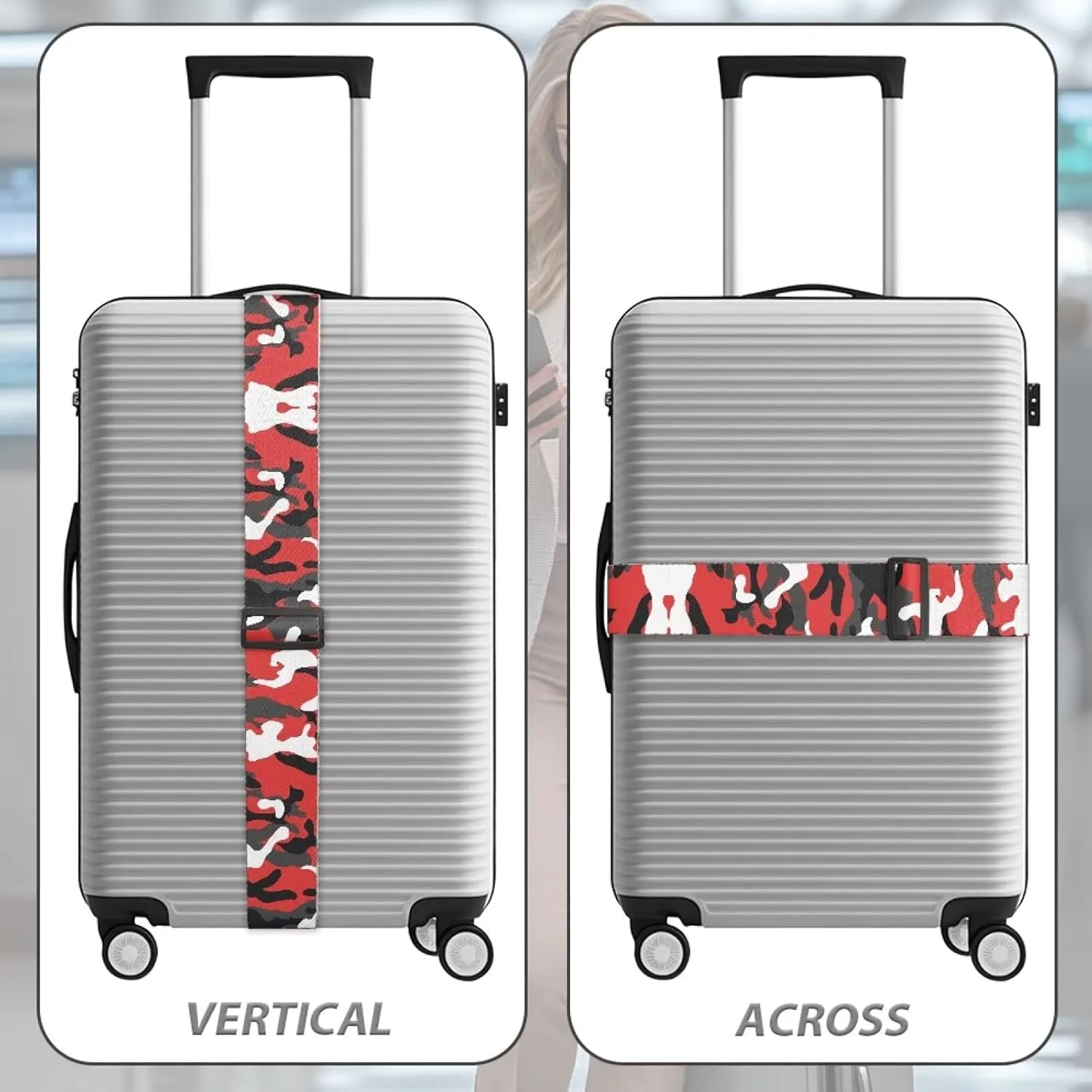 Red Camo Adjustable Luggage Strap Suitcase 2Pack Adjustable Strap Belt Strap Luggage Straps to Connect Two Suitcases Suitcase Belts Luggage Strap Luggage Accessories