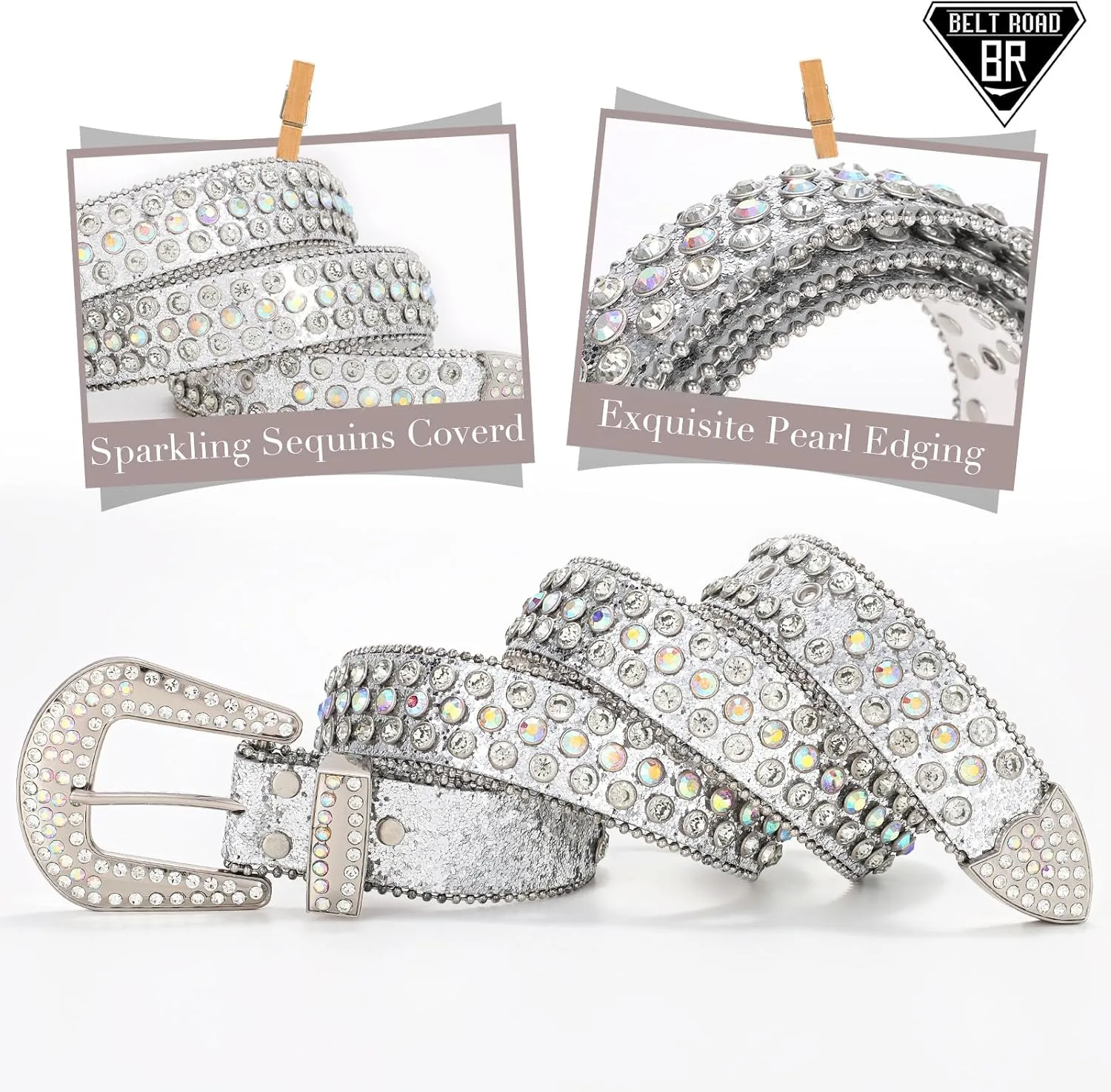Rhinestone Belt for Men Women, Western Cowboy Cowgirl Belts Bling Leather Belt With Cross and Diamond for Jeans