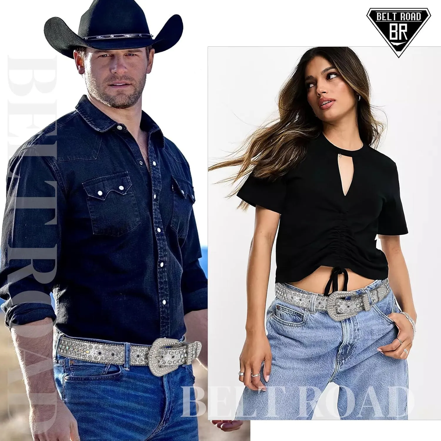 Rhinestone Belt for Men Women, Western Cowboy Cowgirl Belts Bling Leather Belt With Cross and Diamond for Jeans