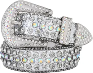 Rhinestone Belt for Men Women, Western Cowboy Cowgirl Belts Bling Leather Belt With Cross and Diamond for Jeans