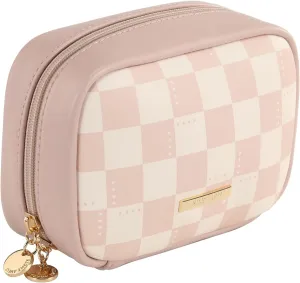 RIGHT AWAY Makeup Bag,Travel Cosmetic Bag Organizer with Zipper,Waterproof Toiletry Bags Makeup Pouch for Purse, Small Make Up Bag &Cases with Compartments for Women GirlsPink Checkerboard