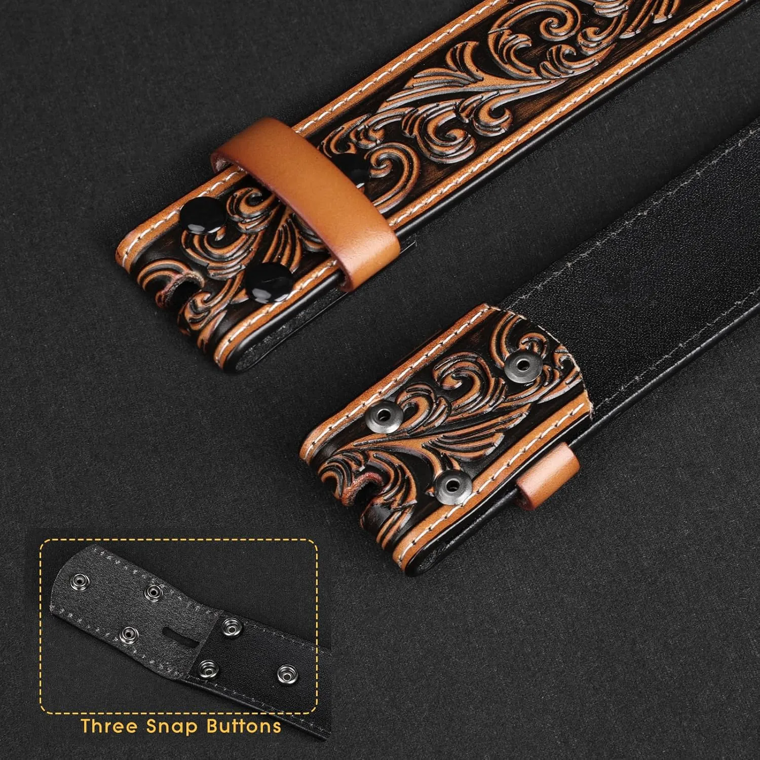 SANSTHS 2 Pack Western Belts for Men without Buckle, Cowboy Belt for Buckle Western Leather Belt Straps for Jeans