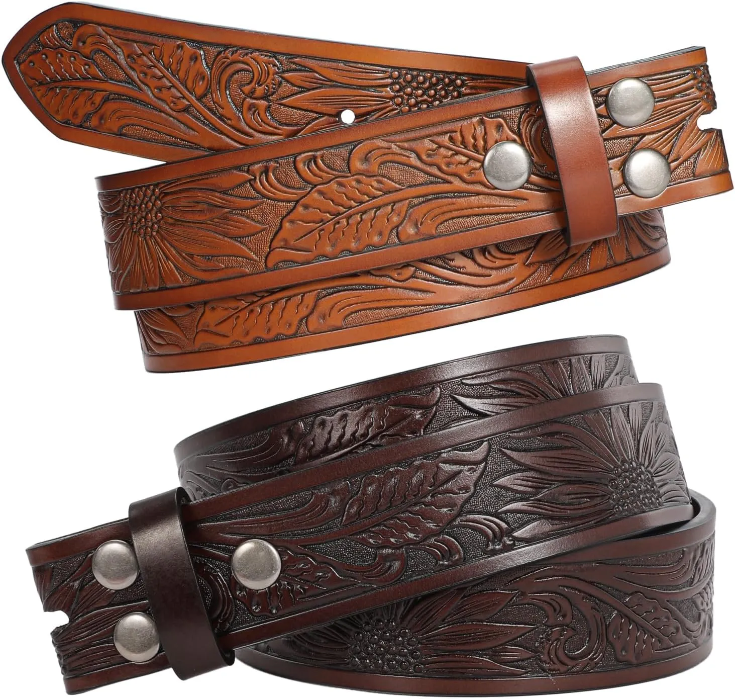 SANSTHS 2 Pack Western Belts for Men without Buckle, Cowboy Belt for Buckle Western Leather Belt Straps for Jeans