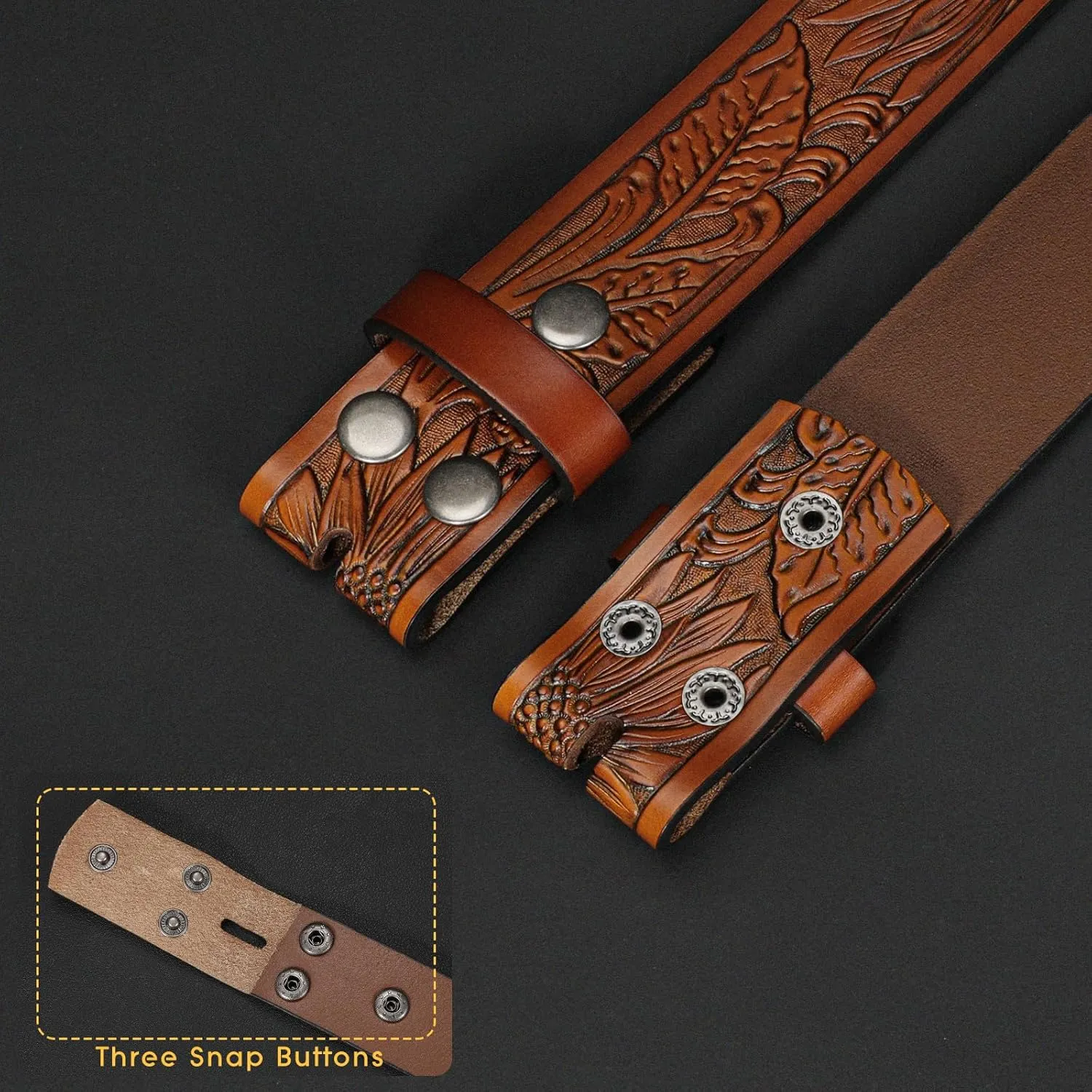 SANSTHS 2 Pack Western Belts for Men without Buckle, Cowboy Belt for Buckle Western Leather Belt Straps for Jeans