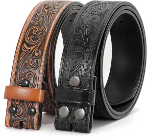 SANSTHS 2 Pack Western Belts for Men without Buckle, Cowboy Belt for Buckle Western Leather Belt Straps for Jeans
