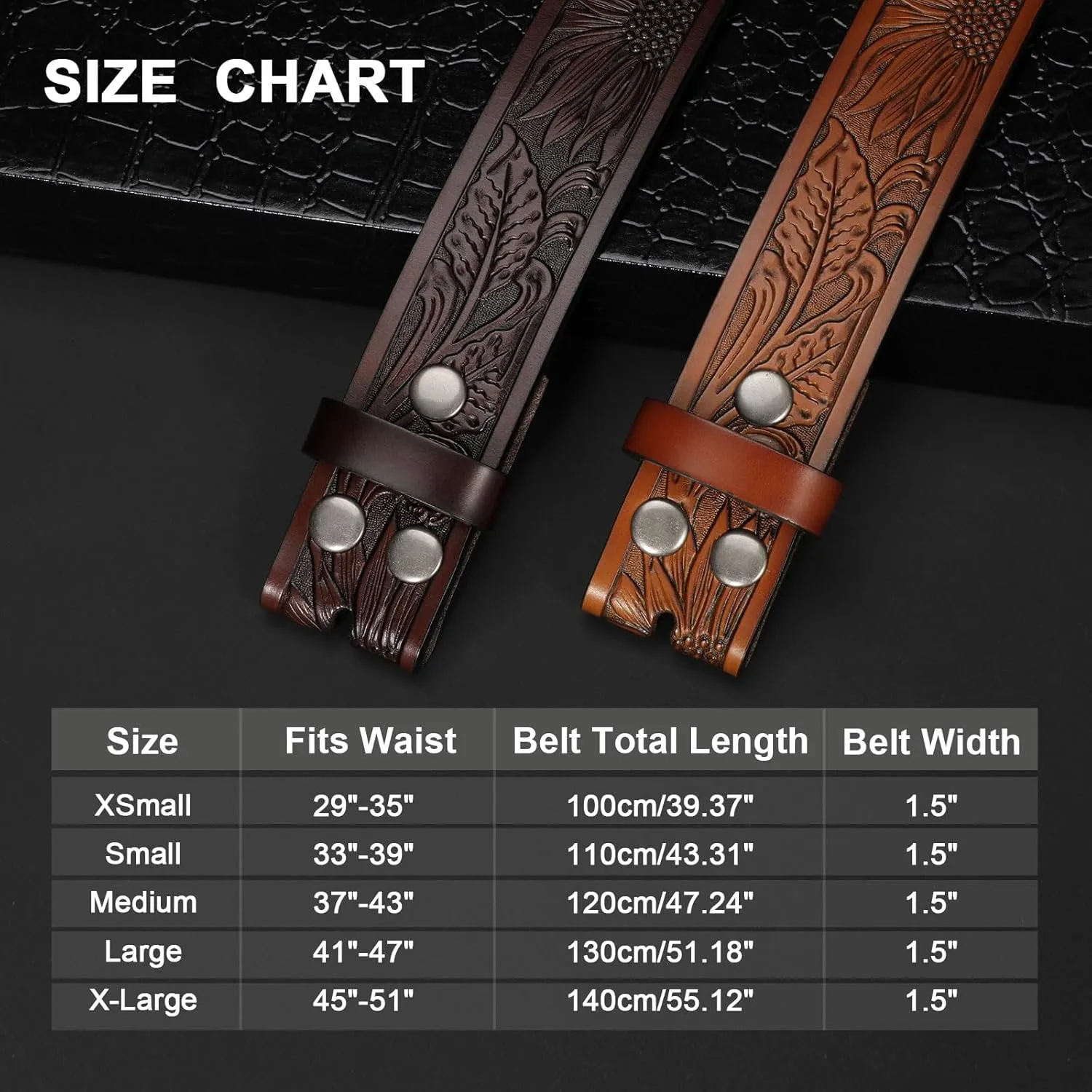 SANSTHS 2 Pack Western Belts for Men without Buckle, Cowboy Belt for Buckle Western Leather Belt Straps for Jeans
