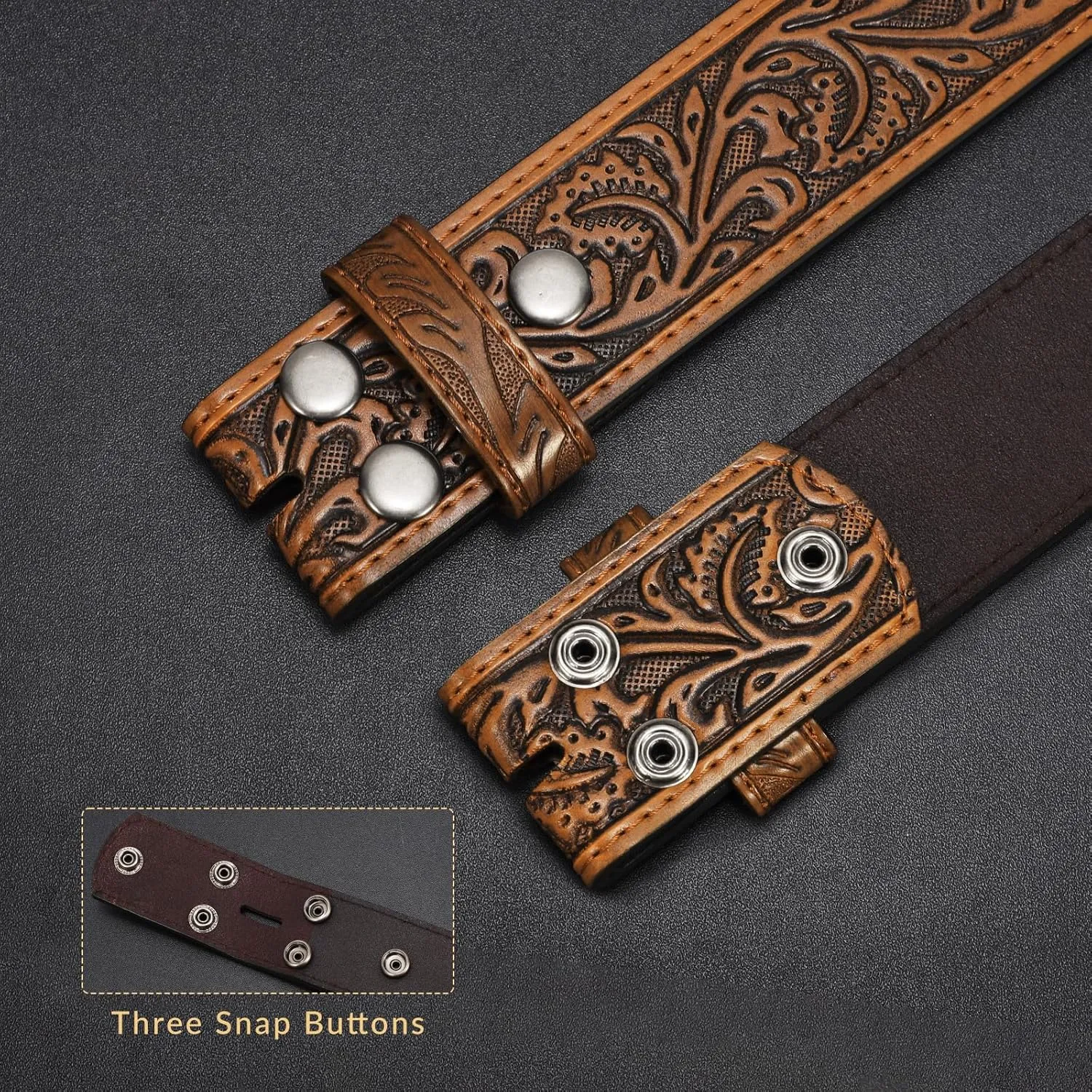 SANSTHS 2 Pack Western Belts for Men without Buckle, Cowboy Belt for Buckle Western Leather Belt Straps for Jeans