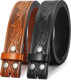 SANSTHS 2 Pack Western Belts for Men without Buckle, Cowboy Belt for Buckle Western Leather Belt Straps for Jeans