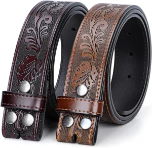 SANSTHS 2 Pack Western Belts for Men without Buckle, Cowboy Belt for Buckle Western Leather Belt Straps for Jeans