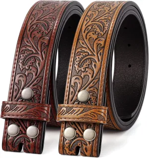 SANSTHS 2 Pack Western Belts for Men without Buckle, Cowboy Belt for Buckle Western Leather Belt Straps for Jeans