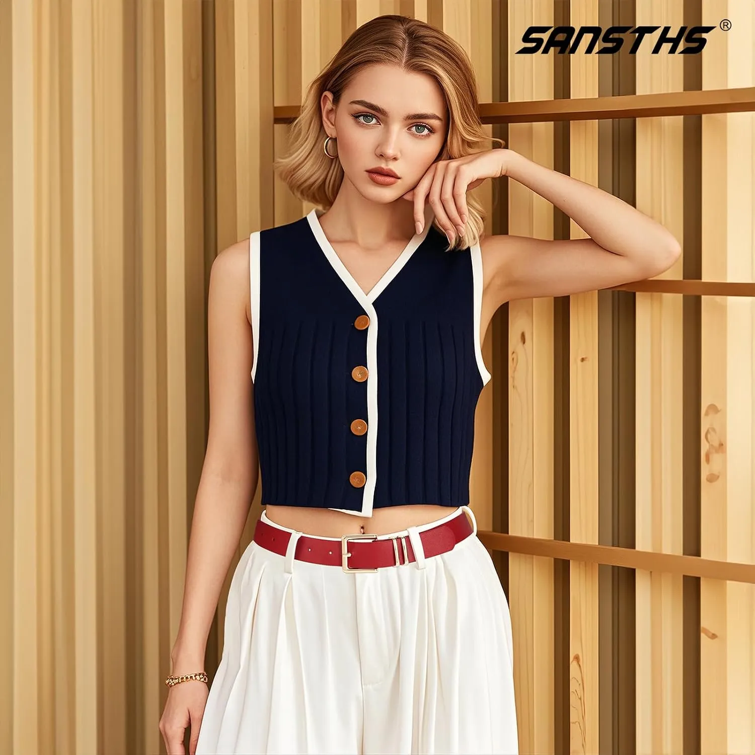 SANSTHS 3 PACK Women Leather Belts for Jeans Pants Dresses Fashion Ladies Waist Belt with Gold Square Buckle