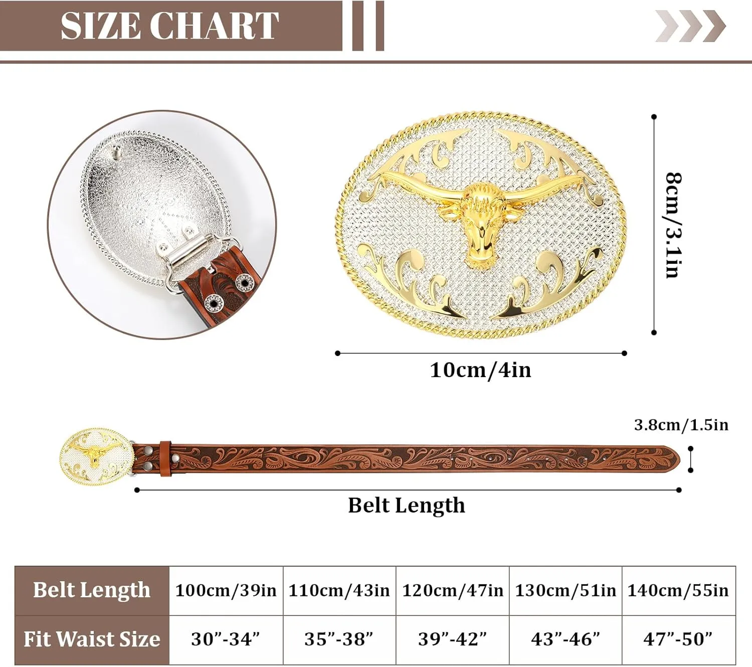 SANSTHS Cowboy Belts for Men Women, Western Leather Belt with Big Buckles Mexican Country Black Longhorn Bull Belt for Jeans