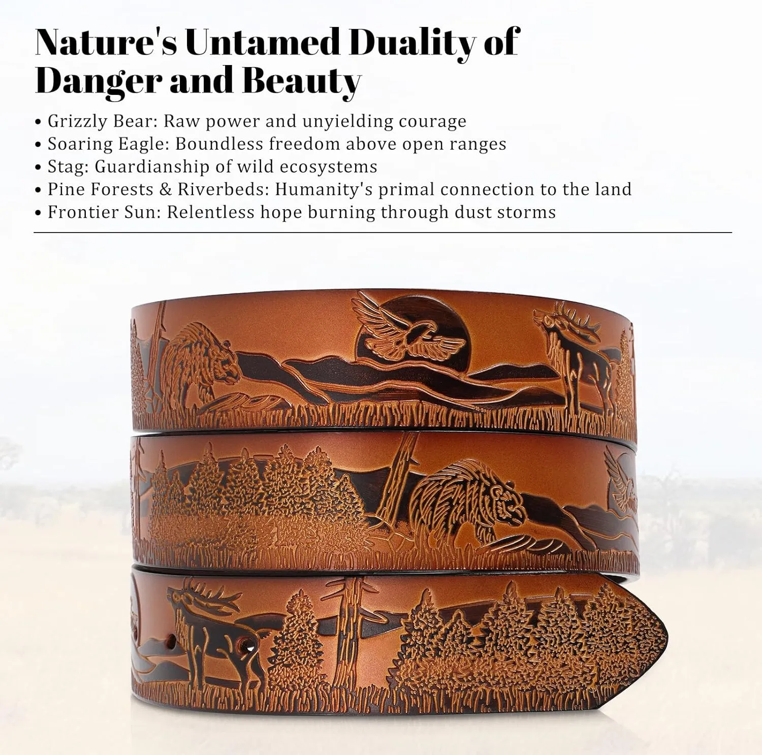 SANSTHS Cowboy Belts for Men Women, Western Leather Belt with Big Buckles Mexican Country Black Longhorn Bull Belt for Jeans