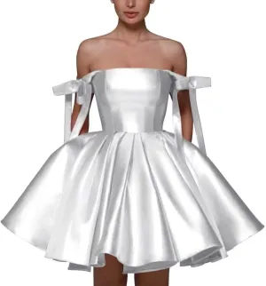 Satin Homecoming Dresses Short for Teens with Pockets Spaghetti Straps Pleated A Line Prom Dress Evening Wedding Dress
