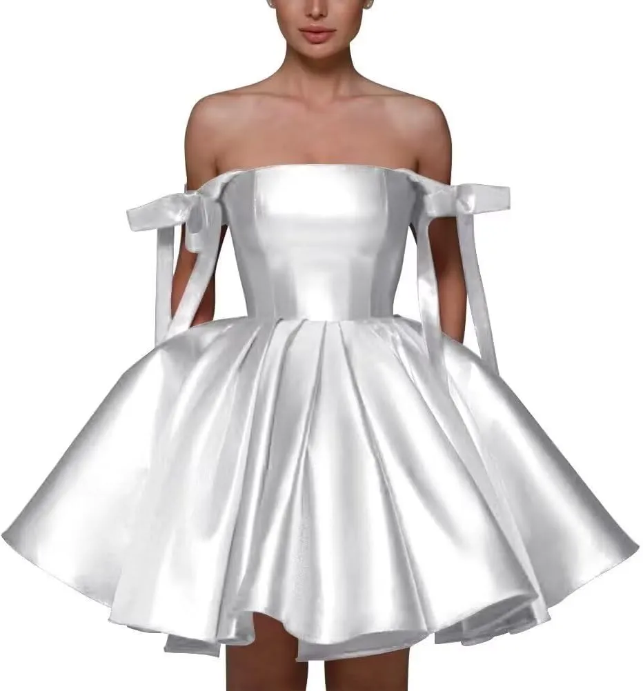 Satin Homecoming Dresses Short for Teens with Pockets Spaghetti Straps Pleated A Line Prom Dress Evening Wedding Dress