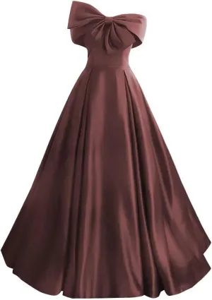 Satin Prom Dresses Bowknot Satin Ball Gowns for Women Elegant A Line Wedding Dress Evening Gown with Pockets