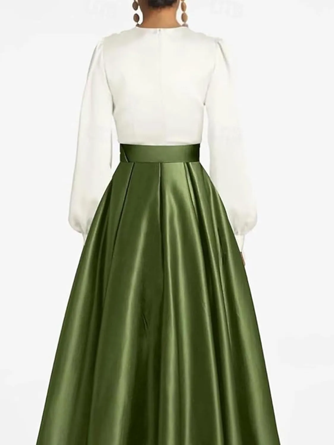 Satin Tea Length Prom Dresses for Women Long Sleeves Evening Gown Elegant A Line Wedding Guest Dress with Pocktes