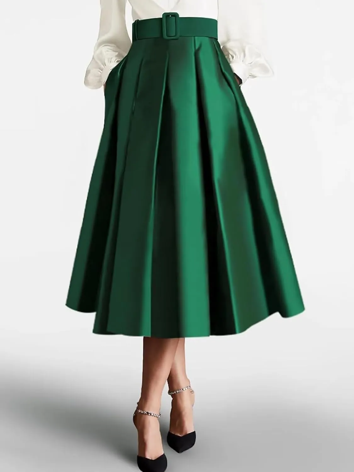 Satin Tea Length Prom Dresses for Women Long Sleeves Evening Gown Elegant A Line Wedding Guest Dress with Pocktes