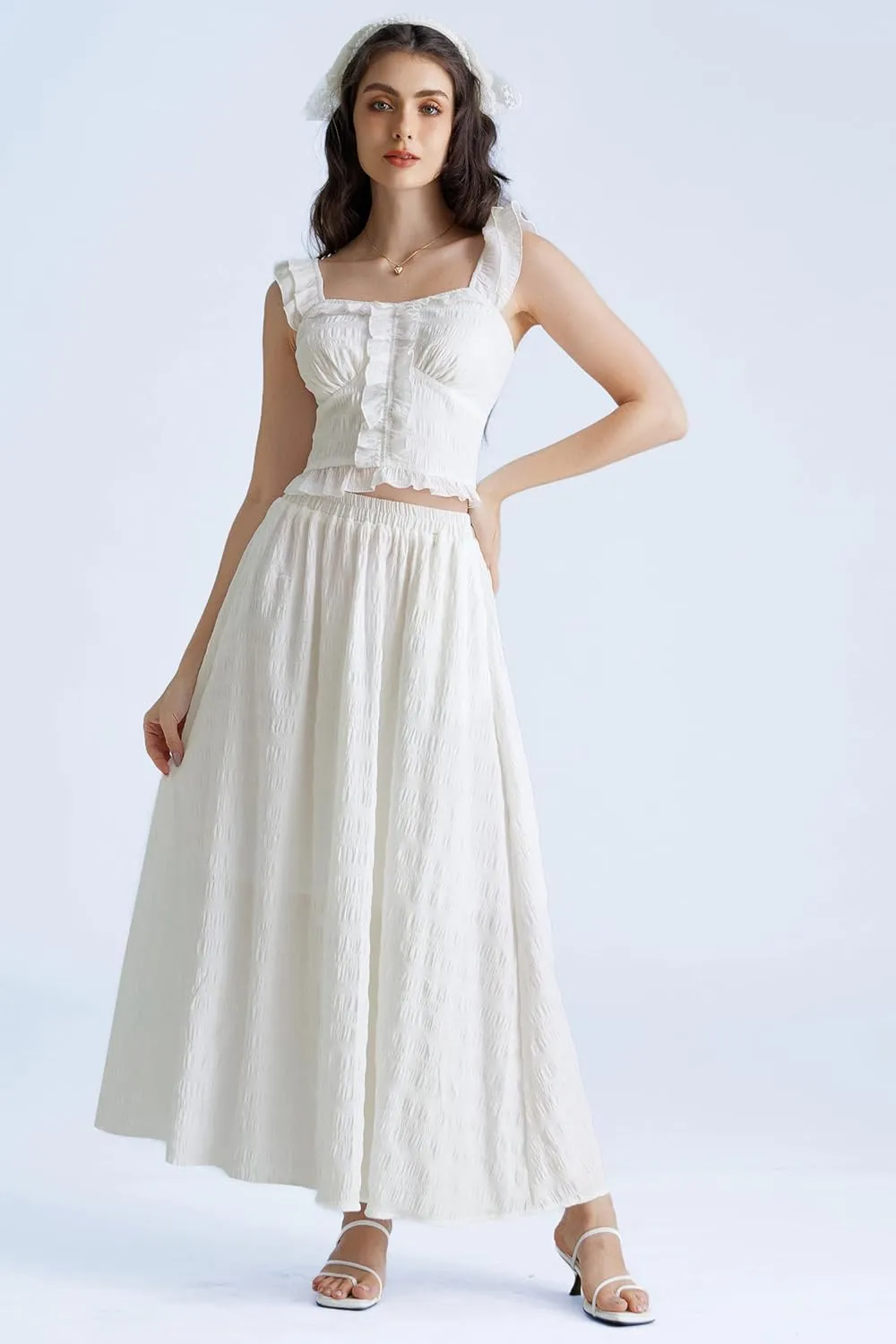 Scarlet Darkness Women's 2 Piece Skirt Sets Renaissance Tops Flowy Long Skirt Set Elastic Waist A-Line Maxi Skirt Set
