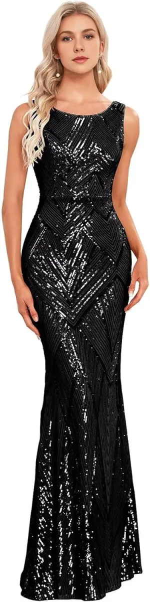 Sequin Mermaid Evening Gowns Sparkly Maxi Long Formal Dresses for Women Cocktail Party Dress