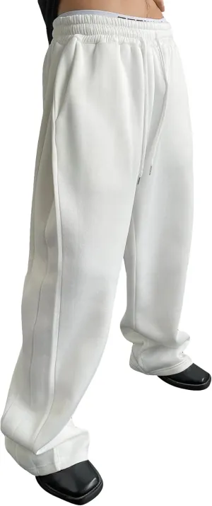 SHENHE Men's Baggy Pants Wide Leg Drawstring Waist Loose Sweatpants with Pockets