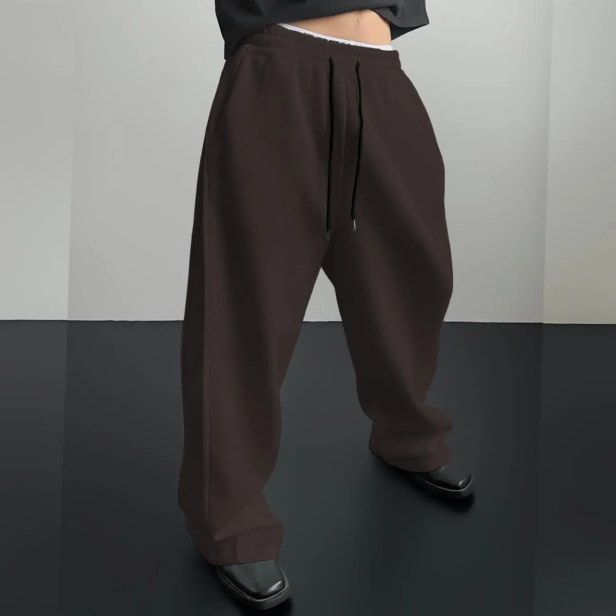 SHENHE Men's Baggy Pants Wide Leg Drawstring Waist Loose Sweatpants with Pockets