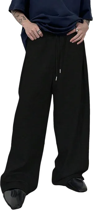 SHENHE Men's Baggy Pants Wide Leg Drawstring Waist Loose Sweatpants with Pockets