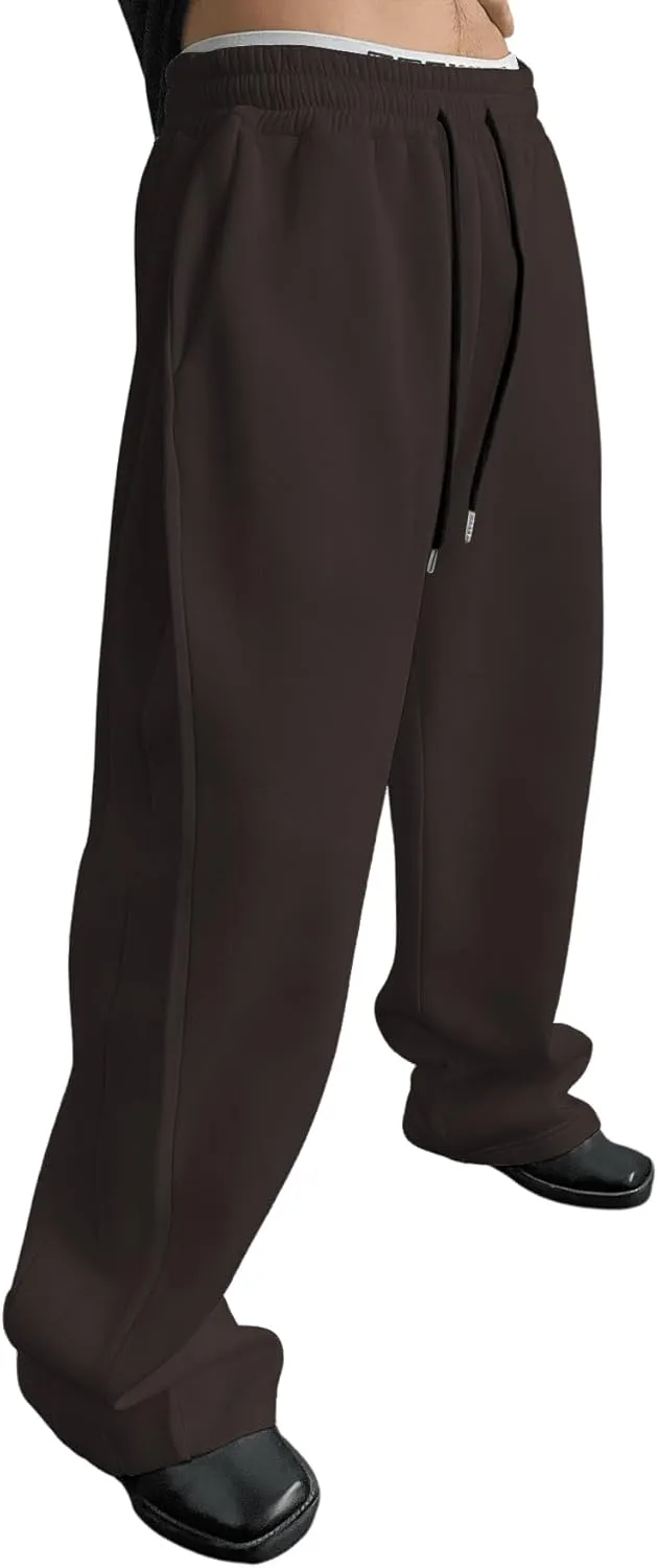 SHENHE Men's Baggy Pants Wide Leg Drawstring Waist Loose Sweatpants with Pockets
