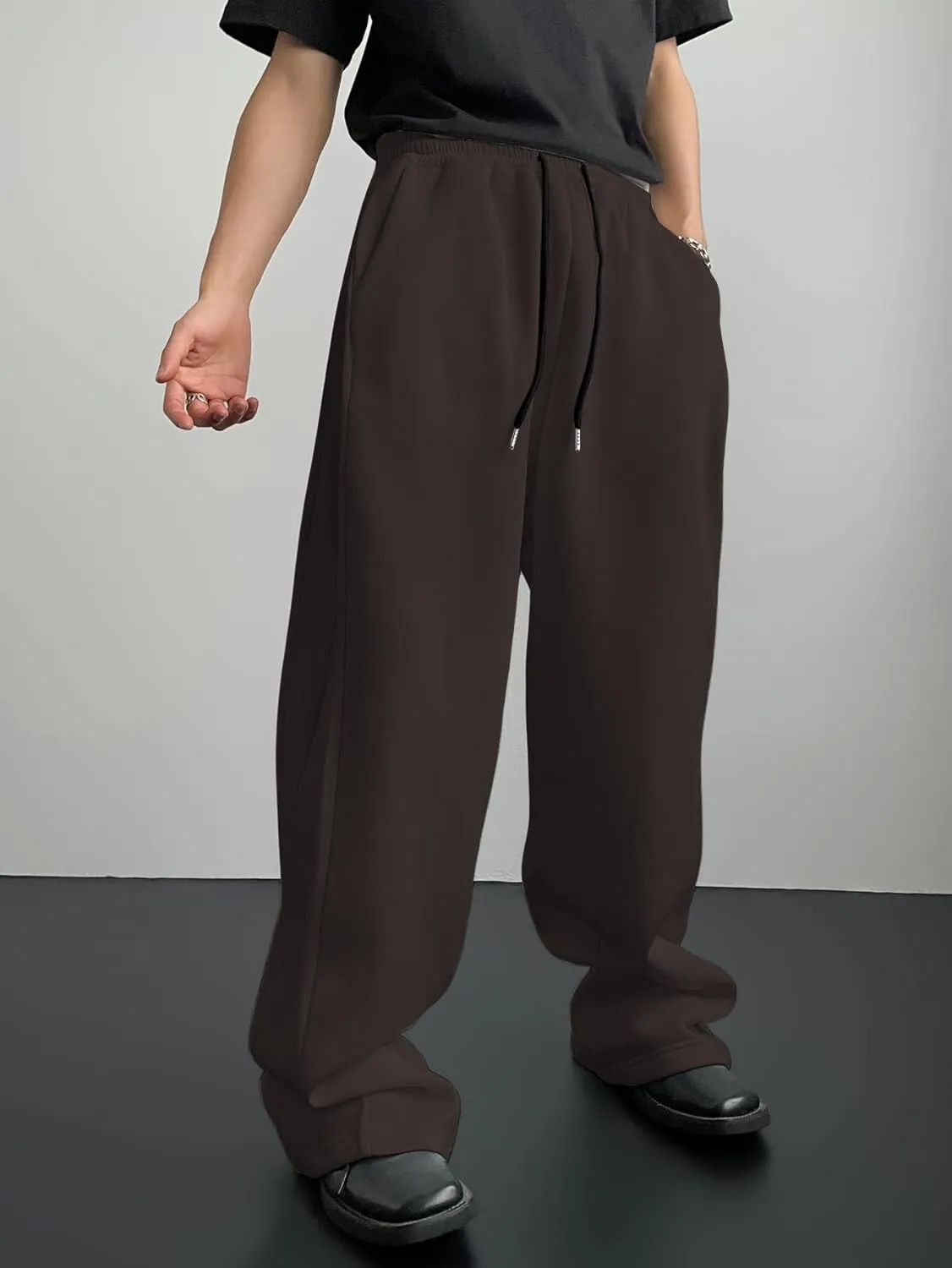 SHENHE Men's Baggy Pants Wide Leg Drawstring Waist Loose Sweatpants with Pockets