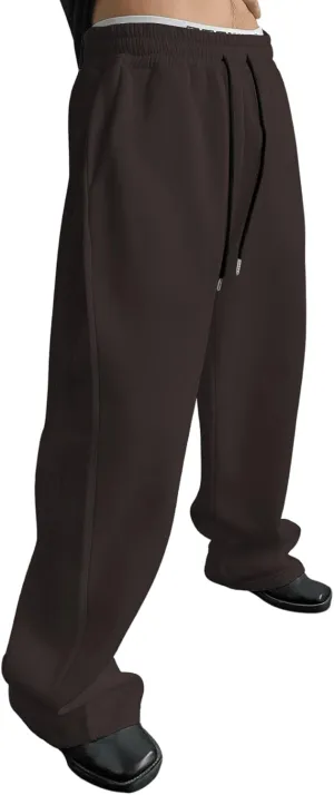 SHENHE Men's Baggy Pants Wide Leg Drawstring Waist Loose Sweatpants with Pockets