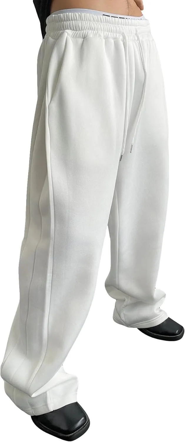 SHENHE Men's Baggy Pants Wide Leg Drawstring Waist Loose Sweatpants with Pockets