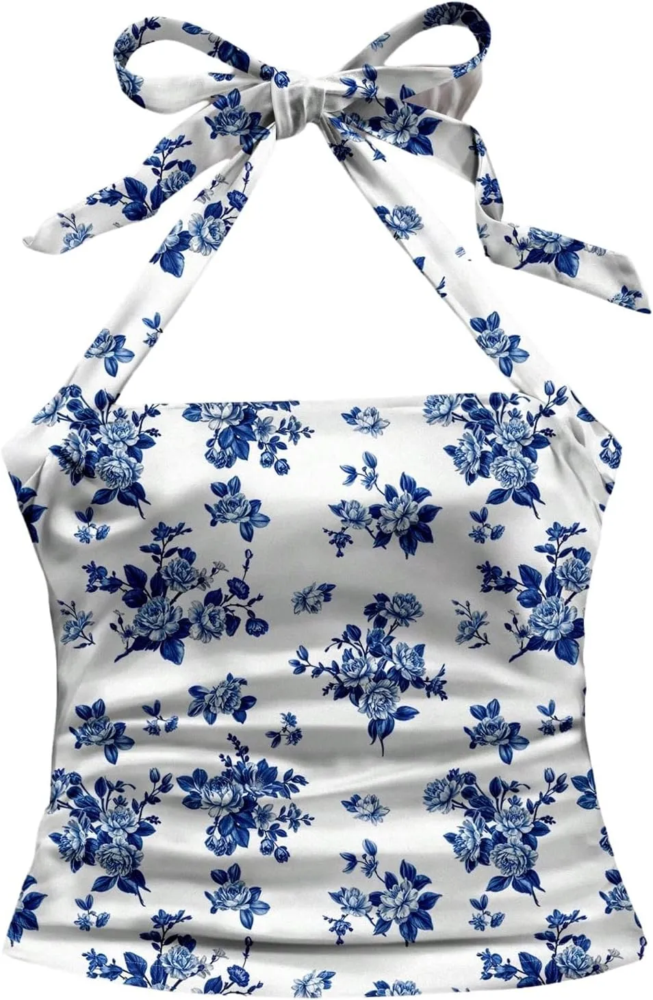 SHENHE Women's Boho Halter Neck Tie Backless Slim Fit Summer Vacation Hippie Crop Top Tank