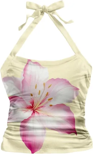 SHENHE Women's Boho Halter Neck Tie Backless Slim Fit Summer Vacation Hippie Crop Top Tank