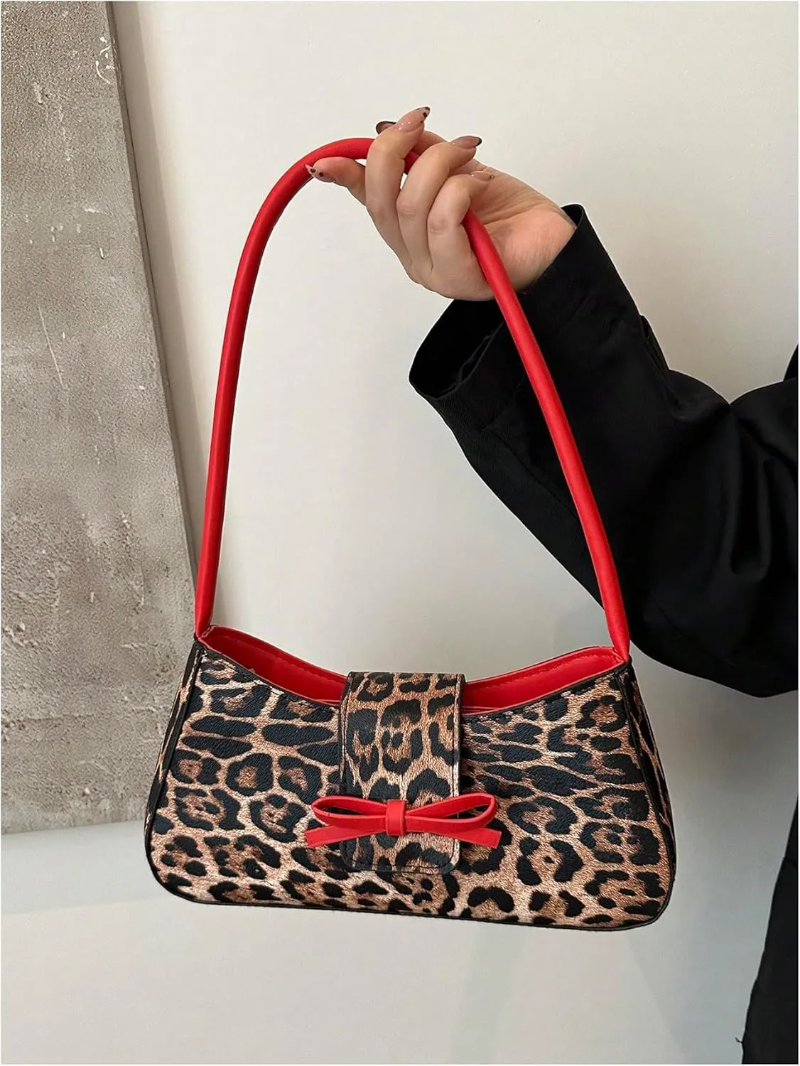 SHENHE Women's Y2K Leopard Print Bag PU Leather Bow Shoulder Small Cheetah Purse Clutch HandBag