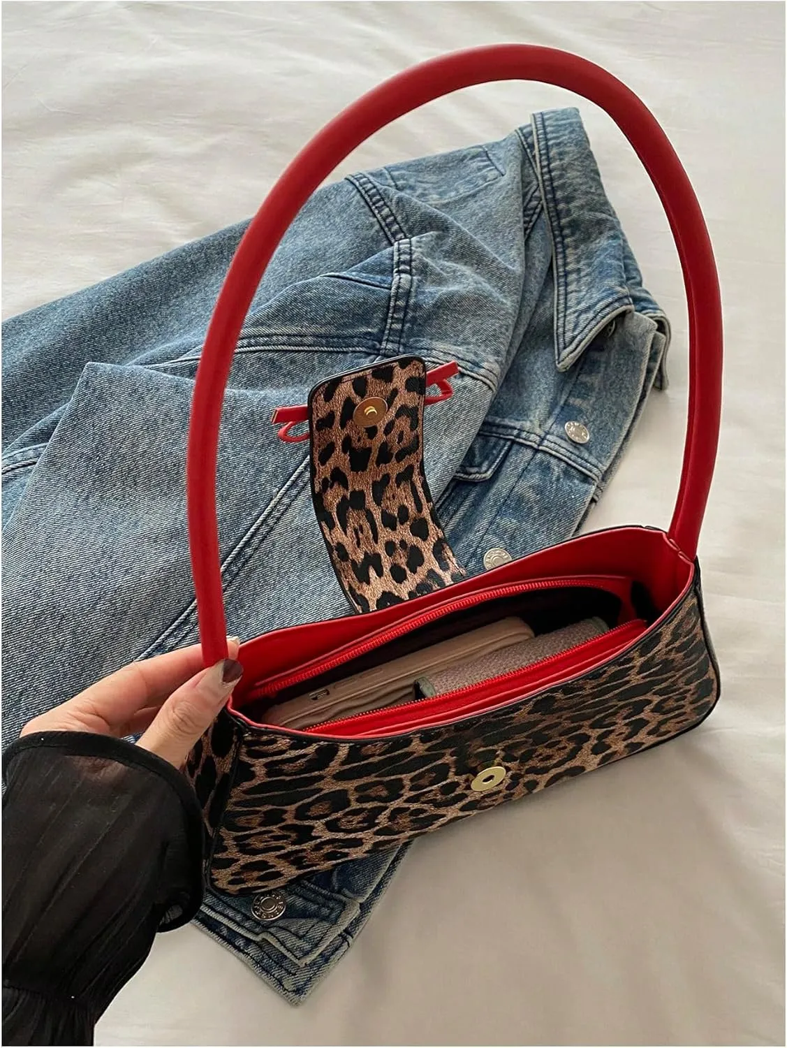SHENHE Women's Y2K Leopard Print Bag PU Leather Bow Shoulder Small Cheetah Purse Clutch HandBag