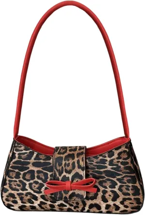 SHENHE Women's Y2K Leopard Print Bag PU Leather Bow Shoulder Small Cheetah Purse Clutch HandBag