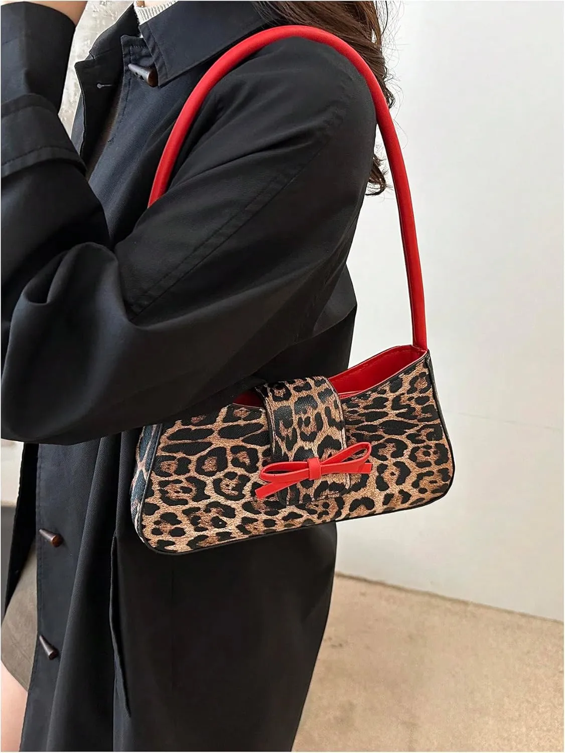 SHENHE Women's Y2K Leopard Print Bag PU Leather Bow Shoulder Small Cheetah Purse Clutch HandBag