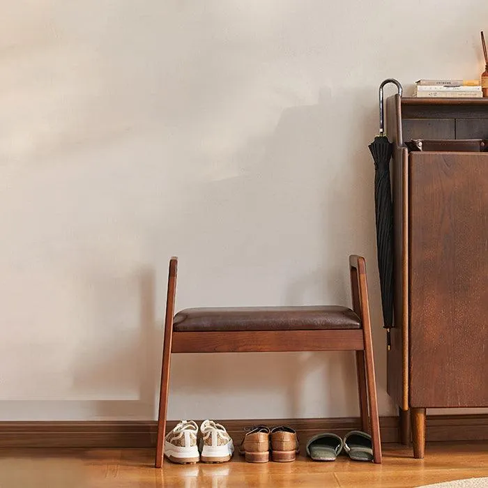Shoe Bench with Leather Cushion Entryway Bench for Hallway/Mudroom