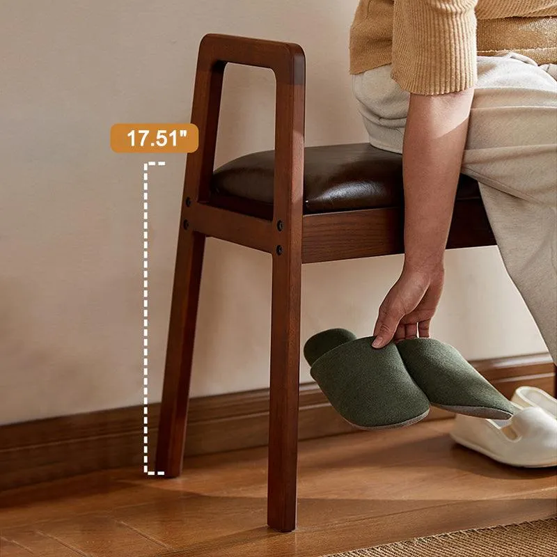 Shoe Bench with Leather Cushion Entryway Bench for Hallway/Mudroom