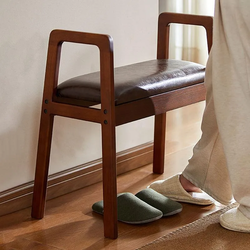 Shoe Bench with Leather Cushion Entryway Bench for Hallway/Mudroom