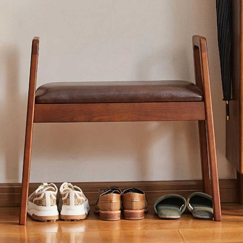 Shoe Bench with Leather Cushion Entryway Bench for Hallway/Mudroom