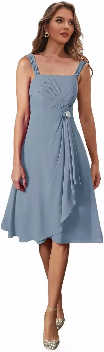 Short Mother of The Bride Dresses for Women 2 Pieces Formal Dress with Jacket Chiffon Evening Gown